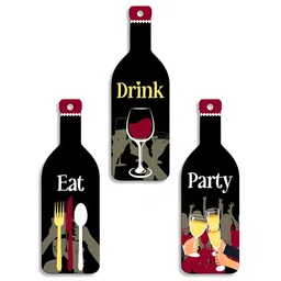 SEHAZ ARTWORKS 3- Pcs Black & Red Wooden Printed Wall Hangings-image-41