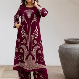 Sangria Printed Straight Kurta & Palazzo image 2