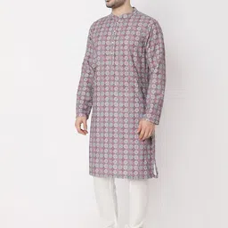 Ethnicity Men Geometric Checked Thread Work Kurta image 2