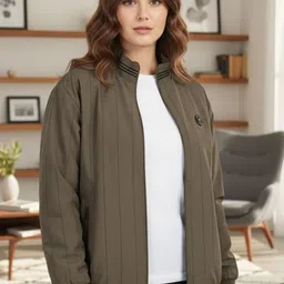 Promount Women Striped Stand Collar Lightweight Bomber Jacket-picture-31