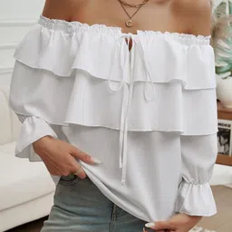 StyleCast Women Solid Off-Shoulder Top image 3