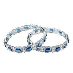 Opal Touch Set Of 2 Rhodium-Plated American Diamond Studded Bangles image 3