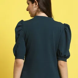 Metronaut Women Pack Of 2 Solid Sweetheart Neck Puff Sleeves Peplum Top image 5