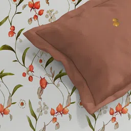 The Happy Pod Red & White Floral Microfiber 160 TC Flat Queen Bedsheet & 2 Pillow Covers image 4