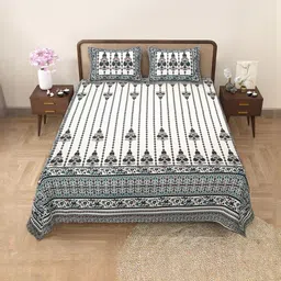 DHANOTA White Ethnic Motif Cotton 180 TC Super King Bedsheet & Pillow Covers 107 " x 107 "-picture-38