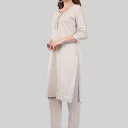EELIKA Floral Embroidered Thread Work Pure Cotton straight Kurta With Trousers & Dupatta-picture-11