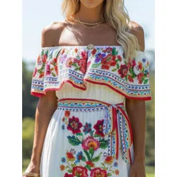 all about you Women Floral Print Off-Shoulder Flutter Sleeve Maxi Dress image 4