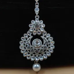 JYONA Silver-Plated Kundan & American Diamond Studded Maang Tikka Head Jewellery-picture-13