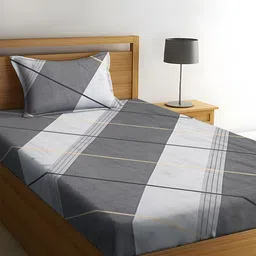 WEAVE AND DECOR Black & White Printed 300 TC Cotton Single Bedsheet Set 2.28 m x 1.52 m-picture-34