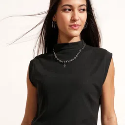 Tokyo Talkies High Neck Sleeveless Rib T-shirt-image-8