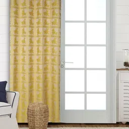 Saral Home Beige & Mustard Floral Room Darkening Door Curtain-image-65