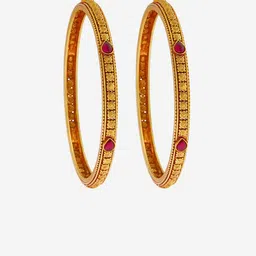 Kushal's Fashion Jewellery Set Of 2 92.5 Pure Silver Gold Plated Ruby Studded Bangles image 5