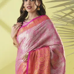 VILLAGIUS Women Woven Design Beads and Stones Kanjeevaram Saree image 3