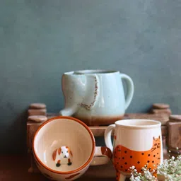 WEAVING HOMES Teal Blue & Cream 3 Pieces Printed Ceramic Glossy Mugs image 4