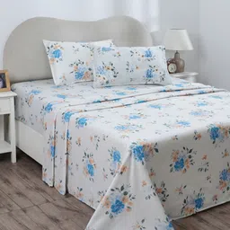 MASPAR Eclectic Garden Blue Printed 300TC Pure Cotton Double Queen Bedsheet Set-picture-25