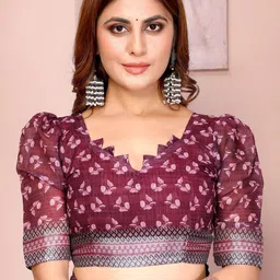 AWRIYA Floral Zari Linen Blend Saree image 2