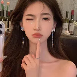 FIMBUL Silver-Plated Rhinestone Studded Contemporary Drop Earrings image 4