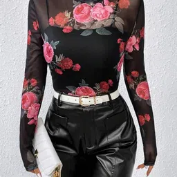 CORSICA Floral Printed Long Sleeves Super Net Fitted Crop Top-picture-19