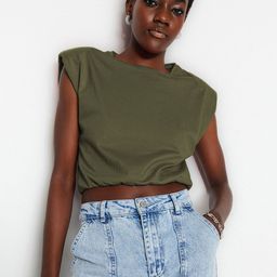 Trendyol Women V-Neck Extended Sleeves Raw Edge T-shirt-picture-41