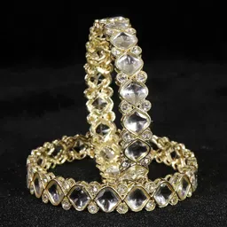 zulka Set of 2 Golden Metal Kundan & Zircon Diamond Bangles-picture-23