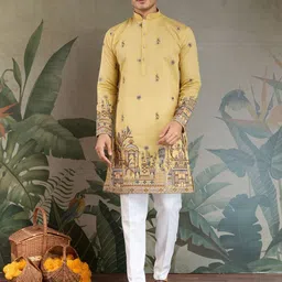 ODETTE Men Geometric Embroidered Flared Sleeves Sequinned Anarkali Kurta image 5