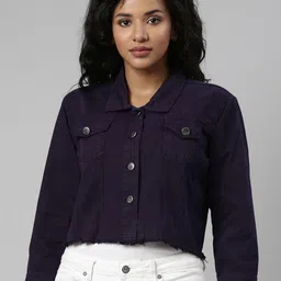 SHOWOFFFF Women Windcheater Crop Denim Jacket-picture-10