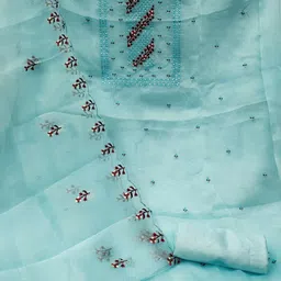 Panzora Floral Embroidered Sequnnied Organza Unstitched Dress Material image 3