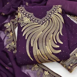 Maroosh Floral Embroidered Beads & Stones Silk Georgette Unstitched Dress Material-picture-27