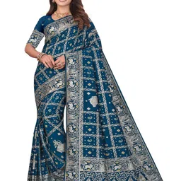 Bindi Fashion Ethnic Motifs Woven Design Zari Banarasi Saree-image-14