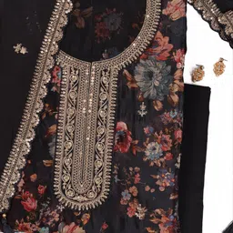 KULEESH Floral Printed Embroidered Silk Chiffon Unstitched Dress Material-picture-17