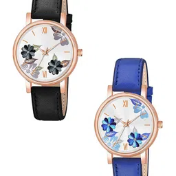 CSAMON Women Pack Of 2 Dial & Straps Watch C36RG BLK BLU Fosil L-picture-32