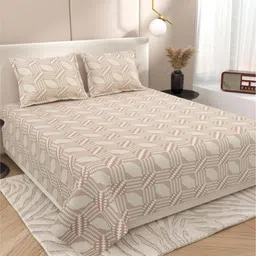 Myntra Elegant Homes Pink & Cream-Coloured Geometric 220 TC King Bedsheet with 2 Pillow Covers image 1