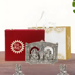 INTERNATIONAL GIFT Silver-Toned 5 Pcs Laxmi Ganesh Showpiece With Diya Religious Gift Set-image-99