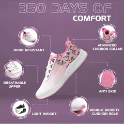 TOMSY CHOICE Women Pink & White Printed Lace Up Mesh Walking Non-Marking Shoes image 4