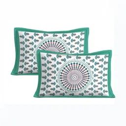 Cotton Choice White & Green Printed Cotton 160 TC Double King Bedsheet Set 2.15 m x 2.35 m image 2