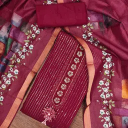 NEGRONI Floral Embroidered Beads & Stones Unstitched Dress Material-image-43