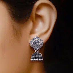 Sangria Set Of 6 Silver Plated Oxidised Dome Shaped Jhumkas image 4