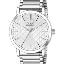 LOUIS DEVIN Men Brass Embellished Dial & Stainless Steel Textured Straps Analogue Watch LD-G049-SLV-CH image 5