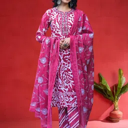 AADVIKA Women Floral Printed Pure Cotton Kurta with Trousers & Dupatta Kurta Sets-image-10