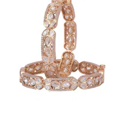 AURAA TRENDS Set Of 2 Gold-Plated Kundan & Polki Studded Bangles image 3