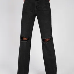 NU CLOTHS Women Super Regular Fit High-Rise Slash Knee Heavy Fade Stretchable Jeans-picture-38