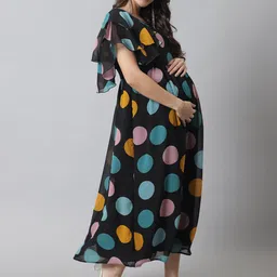 Moms Maternity Polka Dot Flared Sleeve Maternity Midi Dress image 3