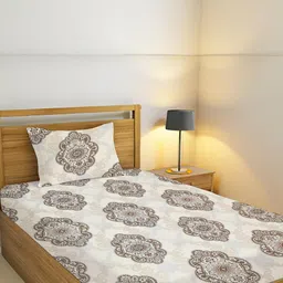 IVAZA Unisex Beige Floral Cotton 200 TC Single Bedsheet with 1 Pillow Covers-picture-13