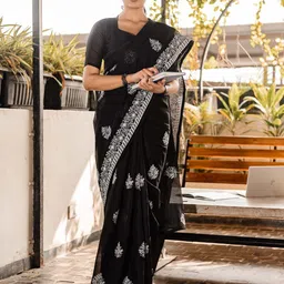 Anouk Rustic Floral Kutchi Embroidery Muga Saree-image-92