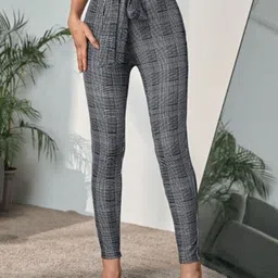 Outzidr Women Checked Mid Rise Trousers-image-2