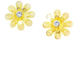 FIMBUL Set Of 2 Gold-Plated Artificial Stones Studded Floral Studs image 2