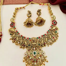 ABDESIGNS Sophisticated Gold-Plated Kundan Studded & Beaded Lakshmi God Jewellery Set-picture-24