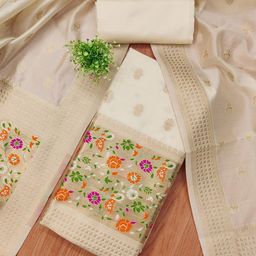 LeeliPeeri Designer Floral Woven Design Zari Banarasi Silk Unstitched Dress Material-picture-4