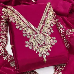 BlissFlair Floral Embroidered Sequinned Georgette Unstitched Dress Material-image-68