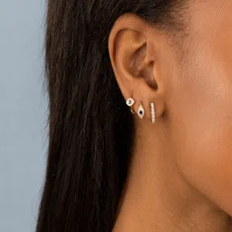 AQUASTREET Set Of 3 18K Gold-Plated Zircon Studded Circular Shaped Hoop Earrings-picture-13